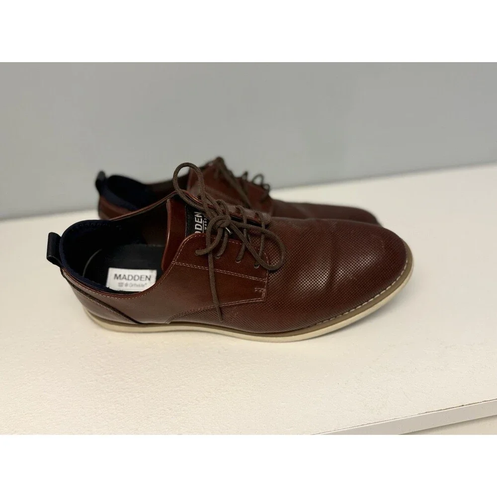 MADDEN Steve Madden Mens Brown Perforated Leather Derby Oxford Shoes Size 11 US